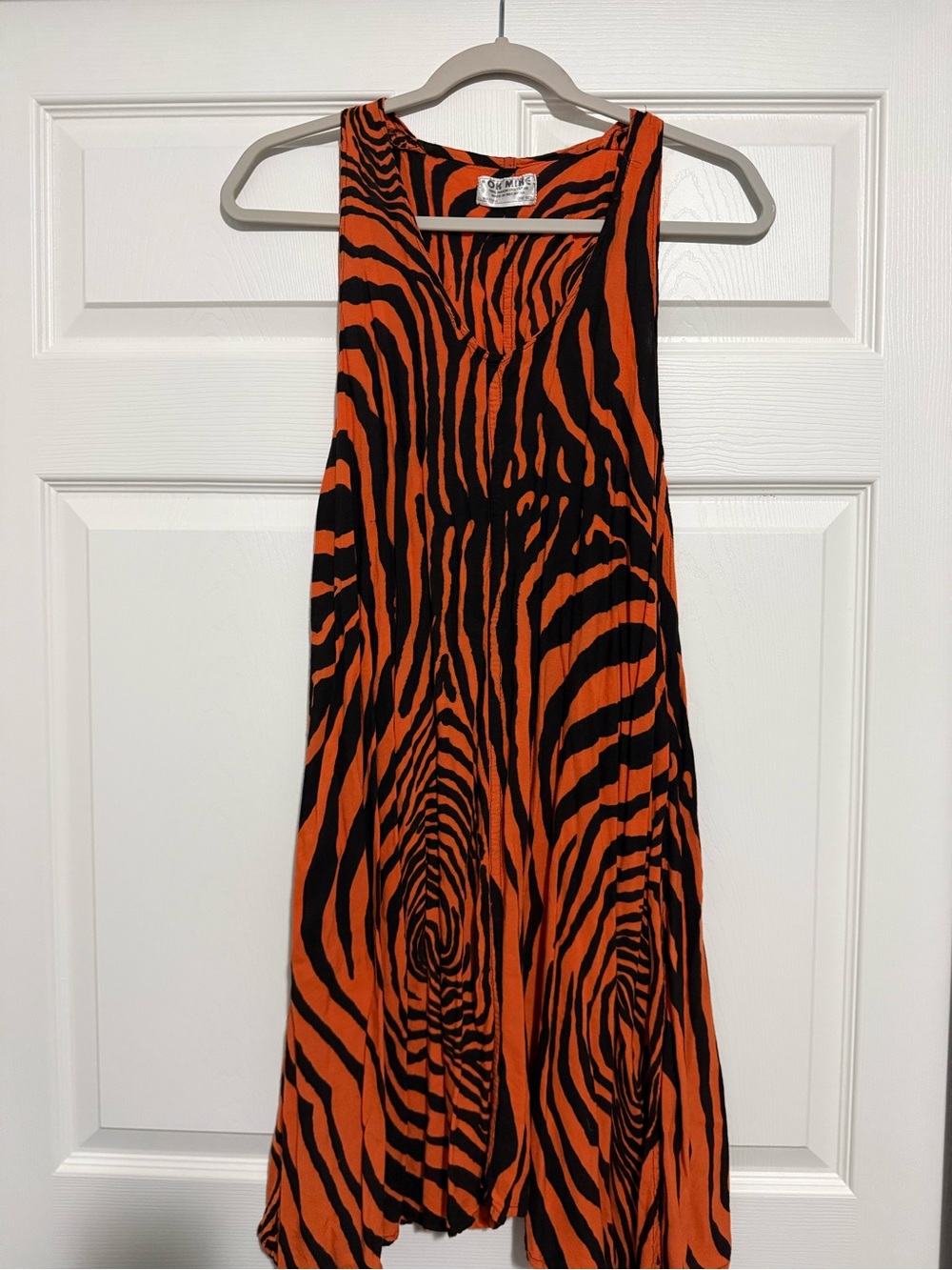 Vintage 90’s OK MIKE Orange/Black Zebra Animal Print 100% Rayon Dress